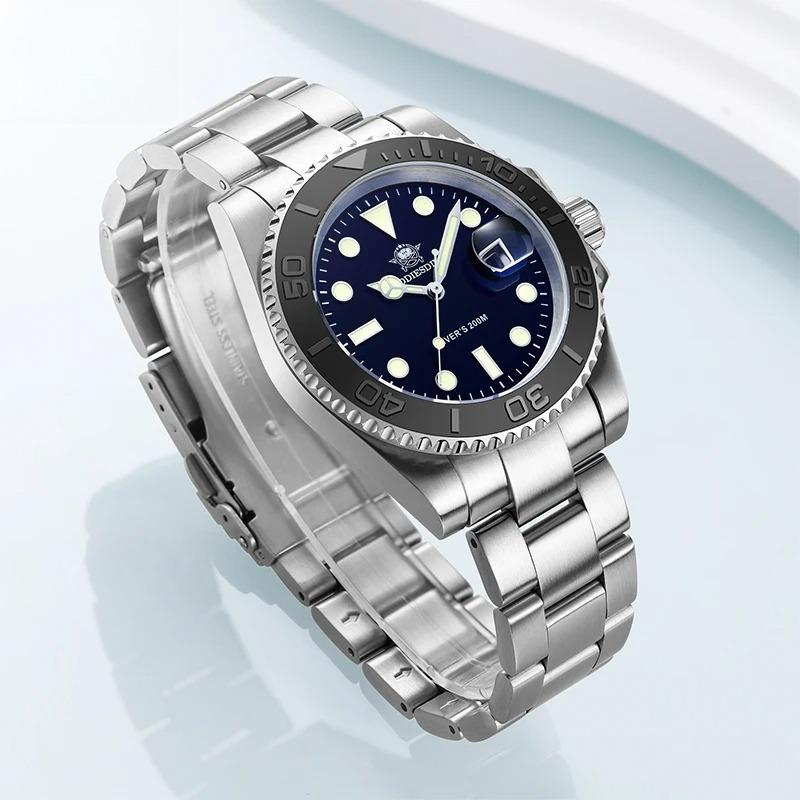Men's Diver's Automatic Mechanical Watch, 200M Waterproof Stainless Steel Wristwatch with Luminous Display