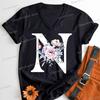 Letter B Floral T Shirts Women English Alphabet Birthday Gift Women 26 Initials Flower Classic Tops Tees Alphabet Floral Tshirt