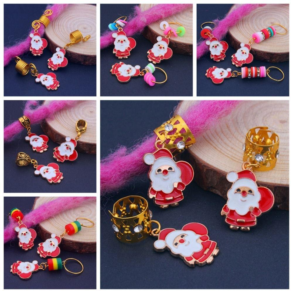 3 Pcs Sweet Gold Color Christmas Hair Ring Santa Claus Charm Dreadlocks Bead Hair Braid DIY Hair Braid Tubes Gift