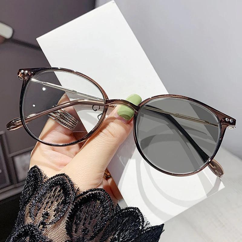 Women Luxury Photochromic Glasses Fashion Blue Lamp Blocking Finished Myopia Glasses Trendy Color Changing Sunglasses Diopters