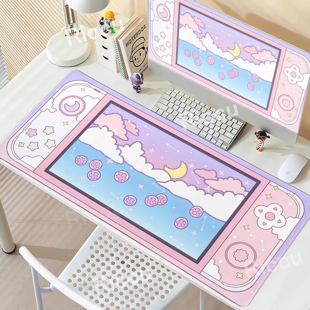 Moon and Stars Pink Large Desk Mat XXL Kawaii Aesthetic Game Controller Style Mouse Pad Sky PC Accessories Office Extended Mats