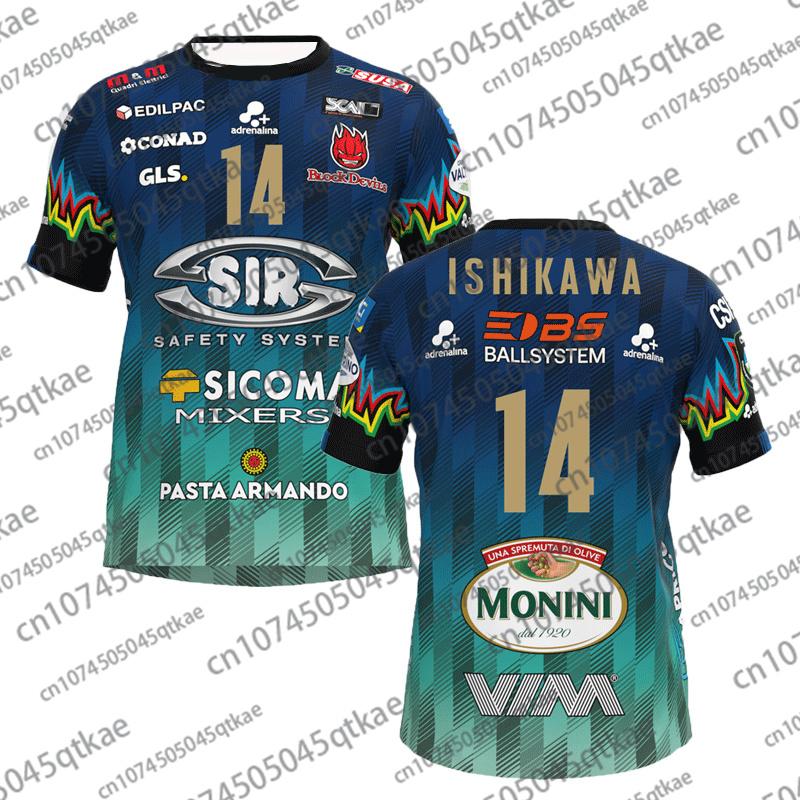 Men Women No.14 Volleyball Jersey Sir Safety Perugia Tshirt Match Clothes Ishikawa Home Champions Sportswear Men s Tshirt XXS