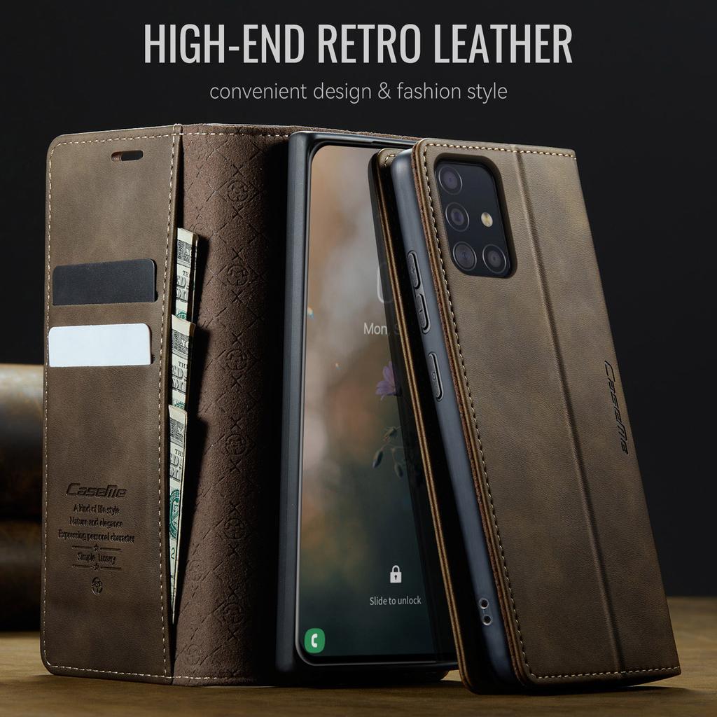 For Samsung Galaxy A51 4G SM-A515 Case CASEME 033 Series RFID Blocking Wallet Stand Calf Texture Leather Phone Cover