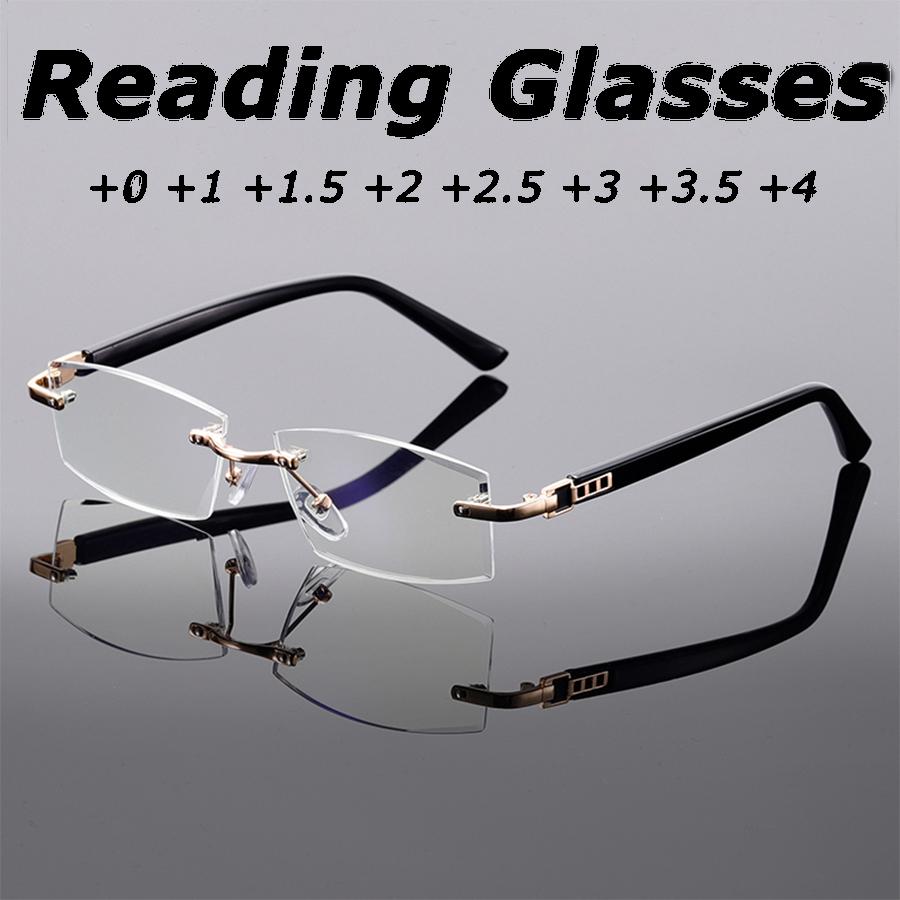New anti-blue light reading glasses frameless edge-cut glasses Reading glasses HD elderly glasses Myopia glasses eye protection