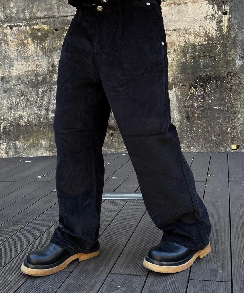 PEACEOFMIND Pintuck Wide Corduroy Pants (Black)