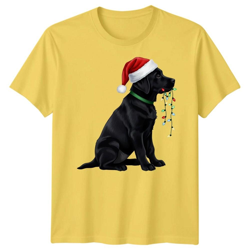 Black Labrador Dog Christmas Holidays Unisexs Unisexs Graphic Tee Santa Hat Lights