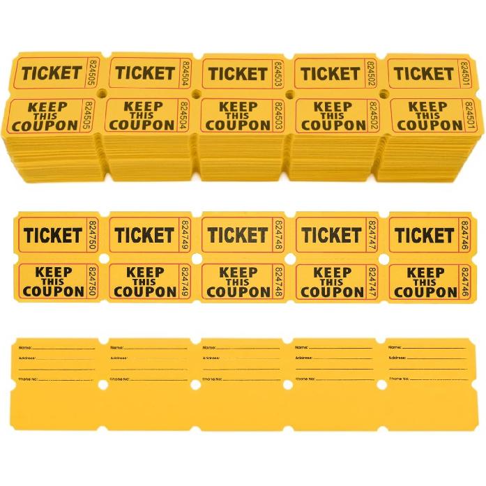 2000 Pcs 1000 Pairs Raffle Tickets, 50/50 Double Raffle Tickets, 250 Double Tickets Per Stack, for Events, Entry, Carnivals, and Door Prizes
