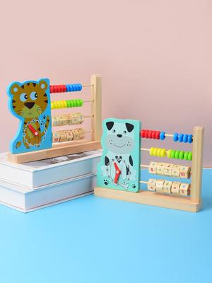 Clock Calculation Frame & Four Color Abacus Beads, Multi-functional Game Set For Children To Develop Addition & Subtraction