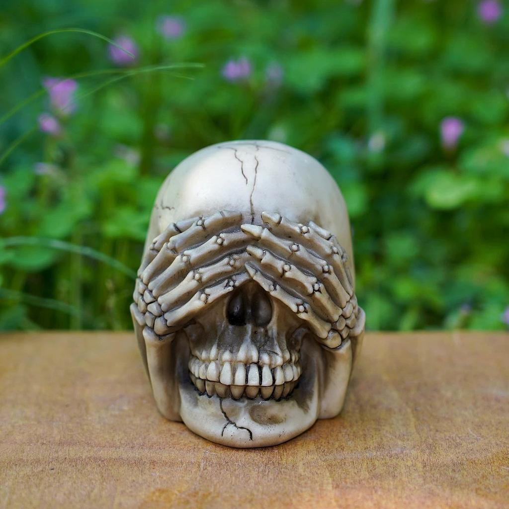 Skulls Figurine No Evil Resin Human Skull Statue Head Sculptures Skull Collectible Halloween Funny Skull Home Decor