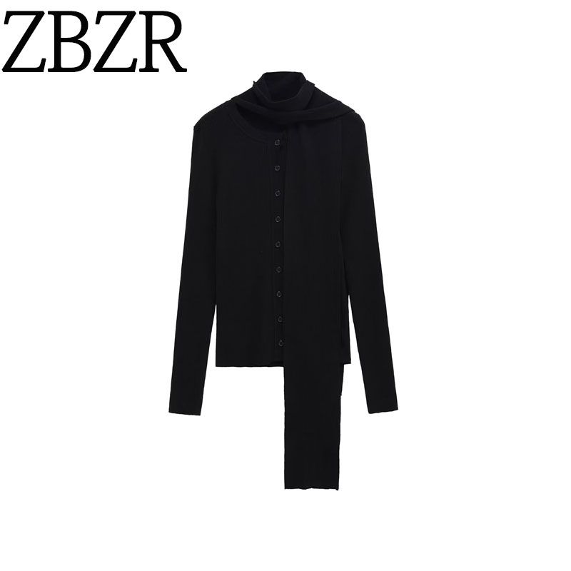 Za New Fall Women's Clothing 2025 Fashion Wind Fashion Scarf Rib round-Neck Knitting Outwear 9325103