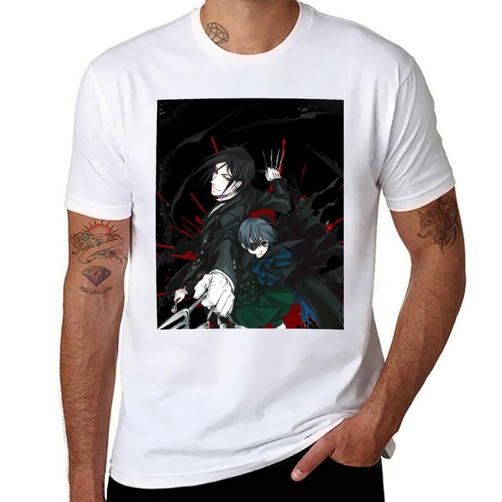 Black shirts t Butler shirts cotton for printed high T-Shirt Ciel t man and Sebastian quality