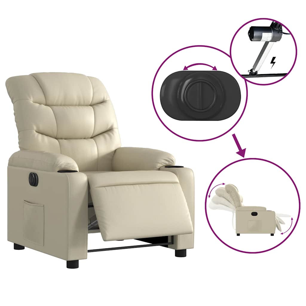Electric Recliner Chair Cream Faux Leather