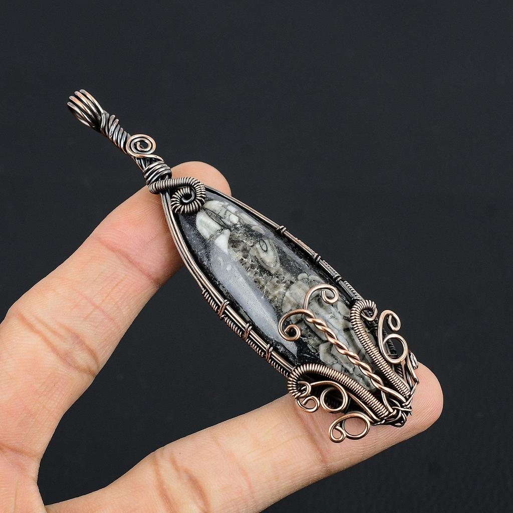 Orthoceras Fossil Jewelry, 999 Copper Wire Wrapped Pendant Handmade Gemstone Jewelry, Gifts For Wedding Pendant
