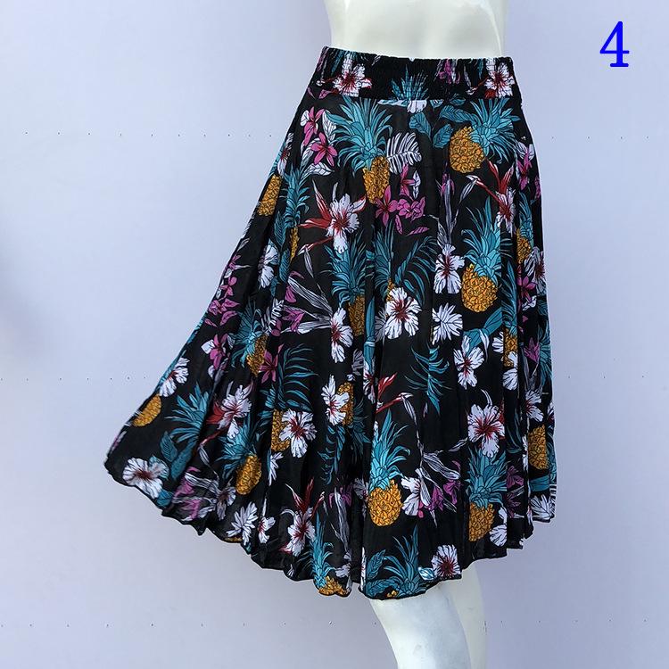 Floral Ice Silk Summer Midi Skirt with Elastic Waist for Middle-Aged & Elderly Women