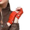Used [Nappaglo] Women's Short Leather Fingerless Summer Spring Autumn Commuting To School Handmade Driving Gloves Silk Lining (M Red) 1