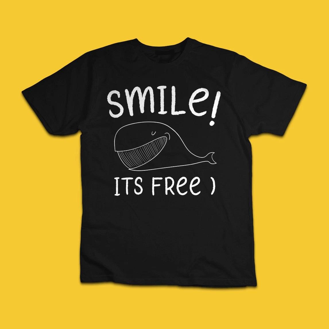 Smile It’s Free Funny Whale Graphic T-Shirt Positive Humor Tee L