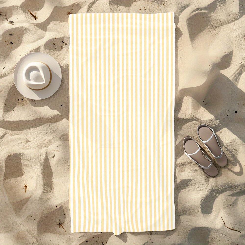 1 Gelb-Weiß gestreiftes Strandtuch Einseitiger 2D-Druck Weiches saugfähiges schnelltrocknendes Strandtuch Pool Strand Urlaub Frische Atmosphäre Geschenk