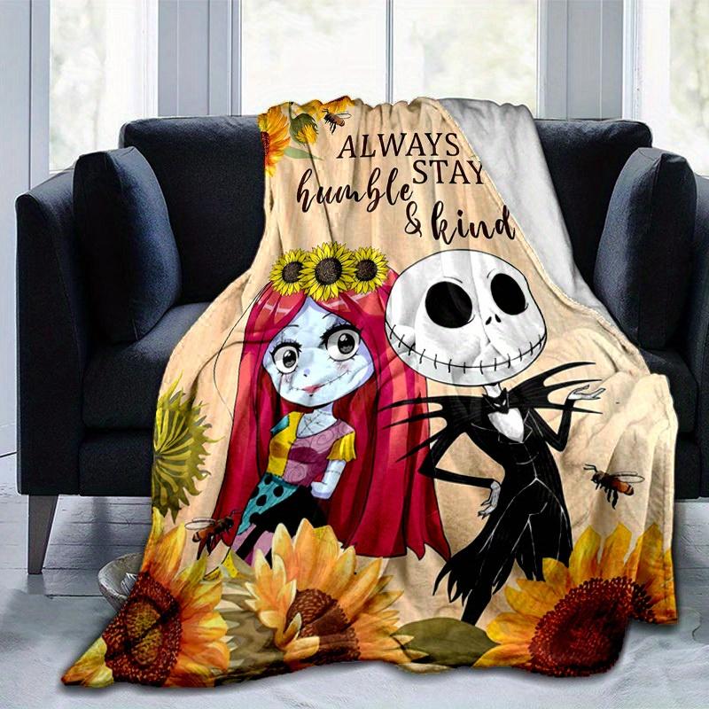 1pc. Always Stay Humble & Kind Sunflower Jack Skellington Sally Cartoon Blanket, Seasonal Home Decor Gift for Friends and Family, Soft Warm