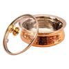 Steel Copper Hammered, Polished Serving Handi with Glass Lid 400 ML - Serving Dishes Chicken Briyani Vegetables Home Hotel Restaurant