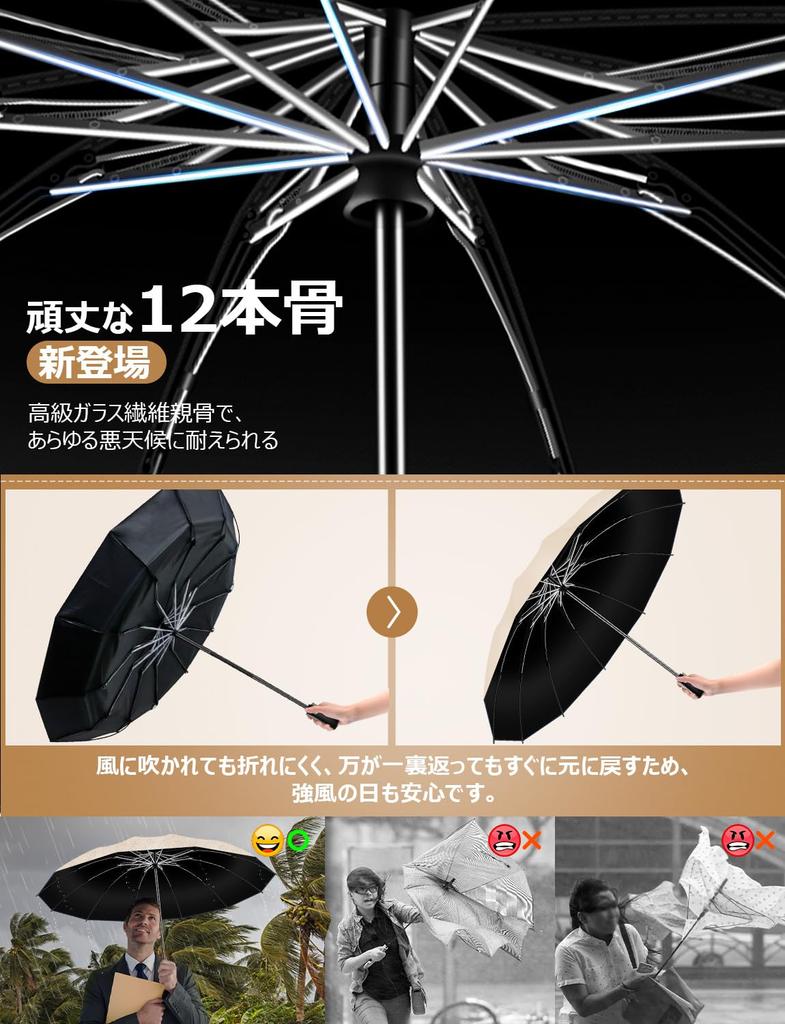 Paraguas Plegable Inverso de 12 Varillas Reforzado Obra Maestra con Cierre Inverso Súper Impermeable Plegable Extra Adecuado para Temporada de Sol y Lluvia Tifón UV