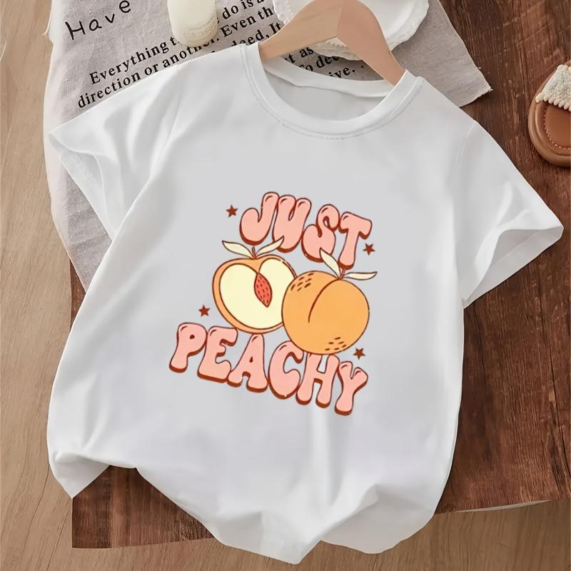 Fun JUST PEACHY & Peach Print Cute Children Round Neck 110 белый