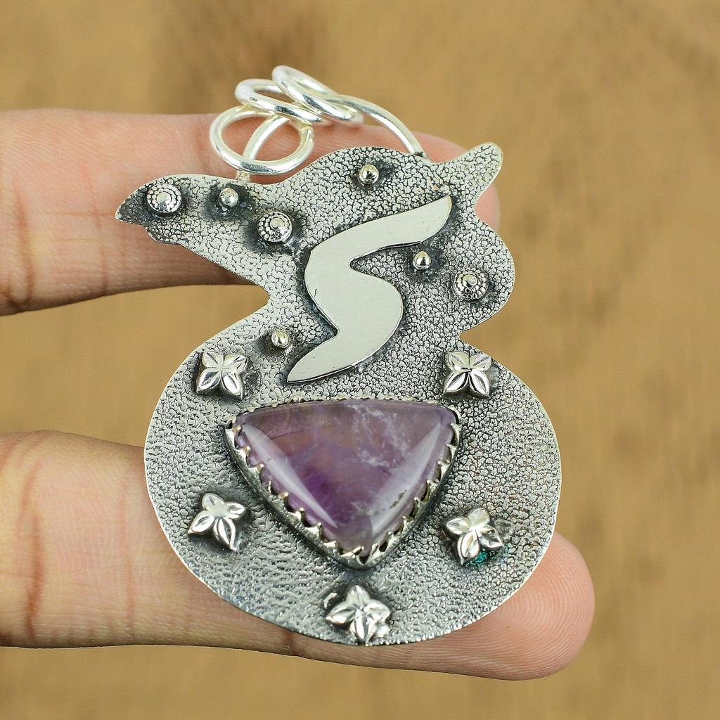 Natural African Amethyst Gemstone Jewelry 925 Sterling Silver Pendant For Women