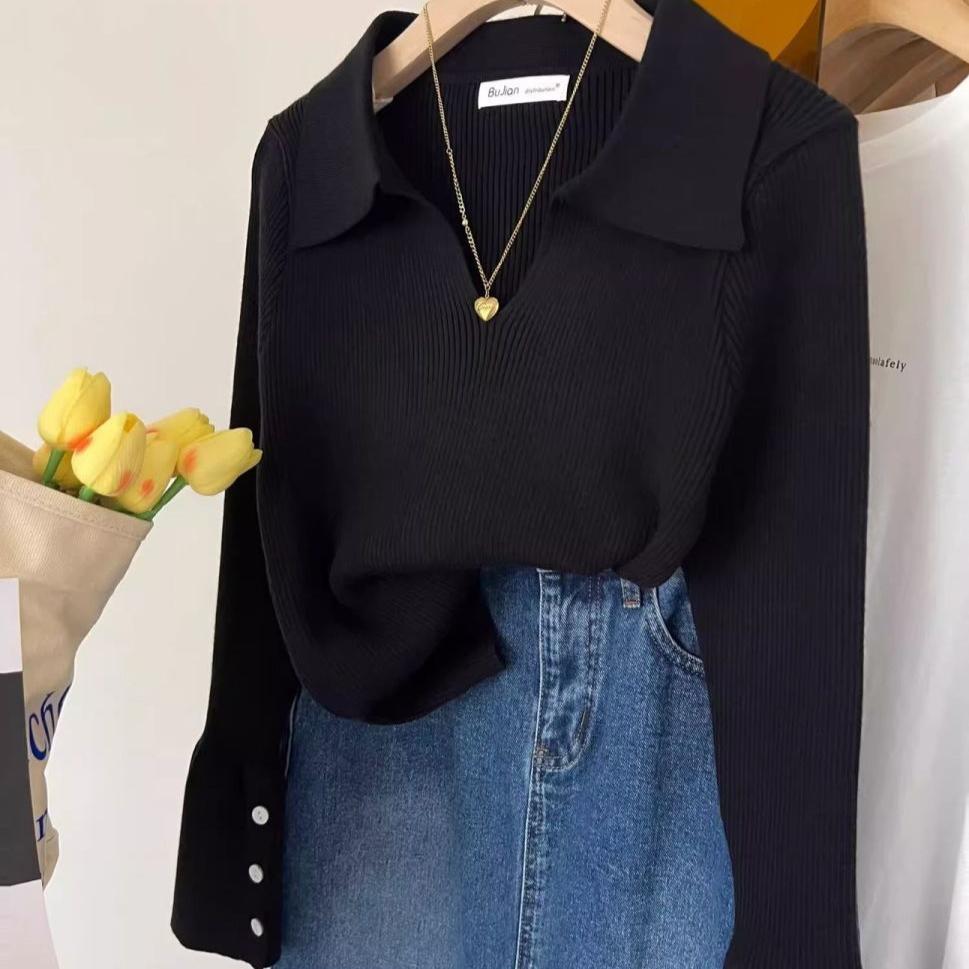 

Women s Casual Lapel Sweater with Base Layer and Pullover Women s Autumn and Winter Slim Polo Neck Knitted Sweater S