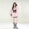 Women's V Neck Long Sleeve Sweatshirt Loose Fit Streetwear Stripe Sleeve Number Letter Print Pullover Top Casual Autumn Sporty Sweatshirt