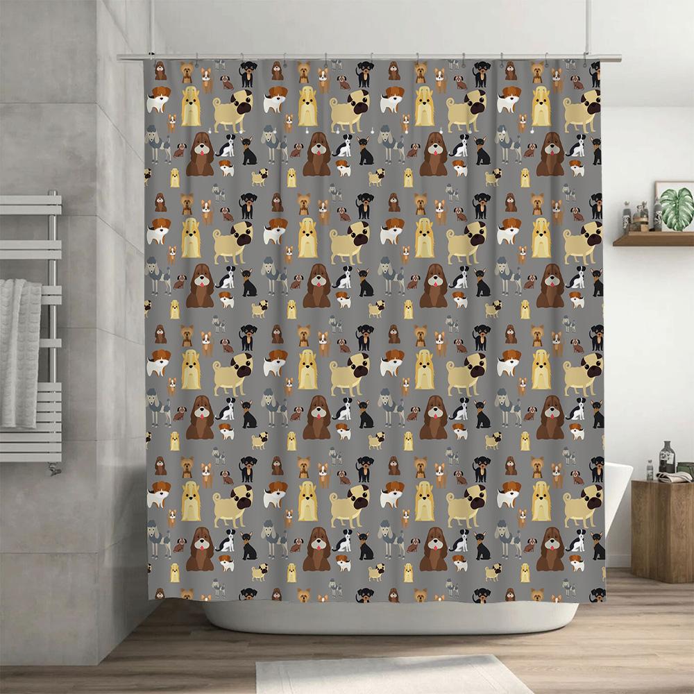 Cute Dog Pattern Shower Curtain Bathroom Decor Waterproof Fabric Home Decoration Gift for Pet Lovers Grey Size: 69x70 inches