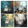 Skeleton And Ghost Cat Figurine Halloween Swing Skeleton Ornament Gothic Hanging Decoration for Car Rearview Mirror Home Halloween Party Decor