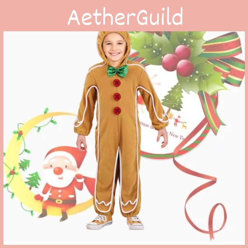 Adorable Christmas Gingerbread Man Kids Costume Cosplay Bodysuit
