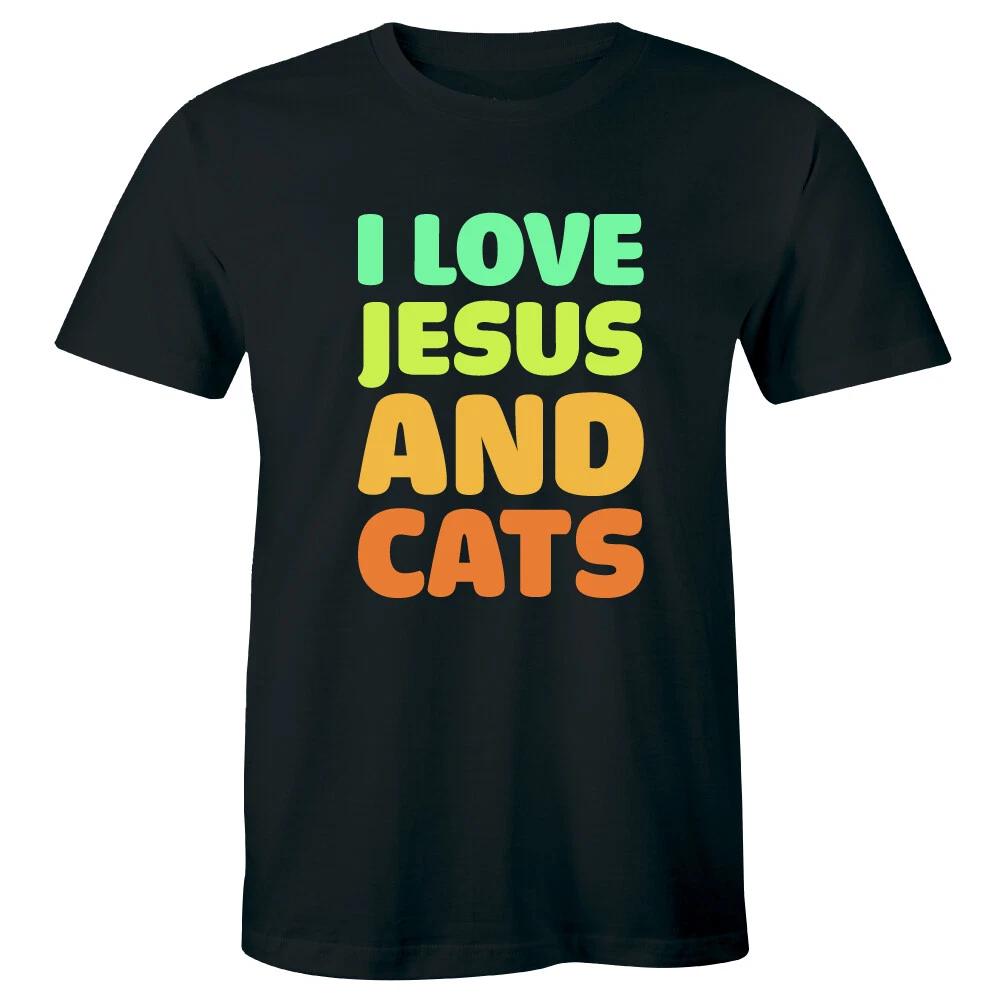 

I Love Jesus and Cats Men s T-Shirt Cool Religious Animal Lover Tee L