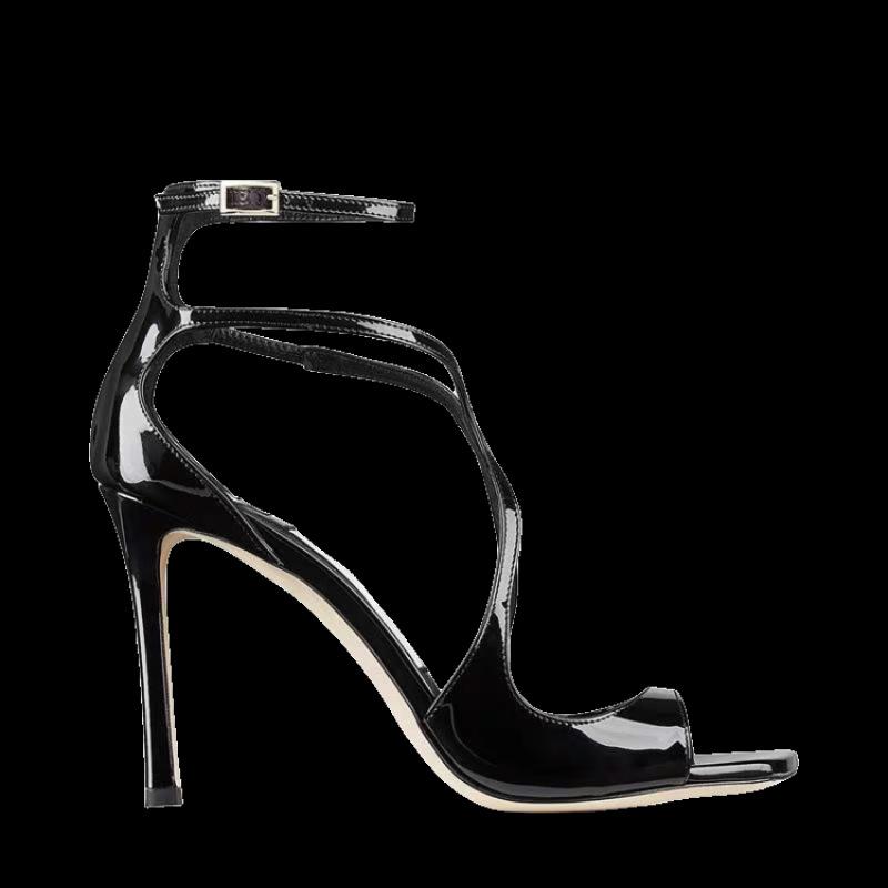 French cross strap stiletto sandals women's 2025 summer nude super hot sexy royal sister square toe high heels