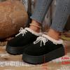 Fashion Chunky Platform Wedge Heel Furry Outdoor Slippers Women 2025 Winter Thick Bottom Plush Mules Slippers Sweet Pearl Bowknot Slides