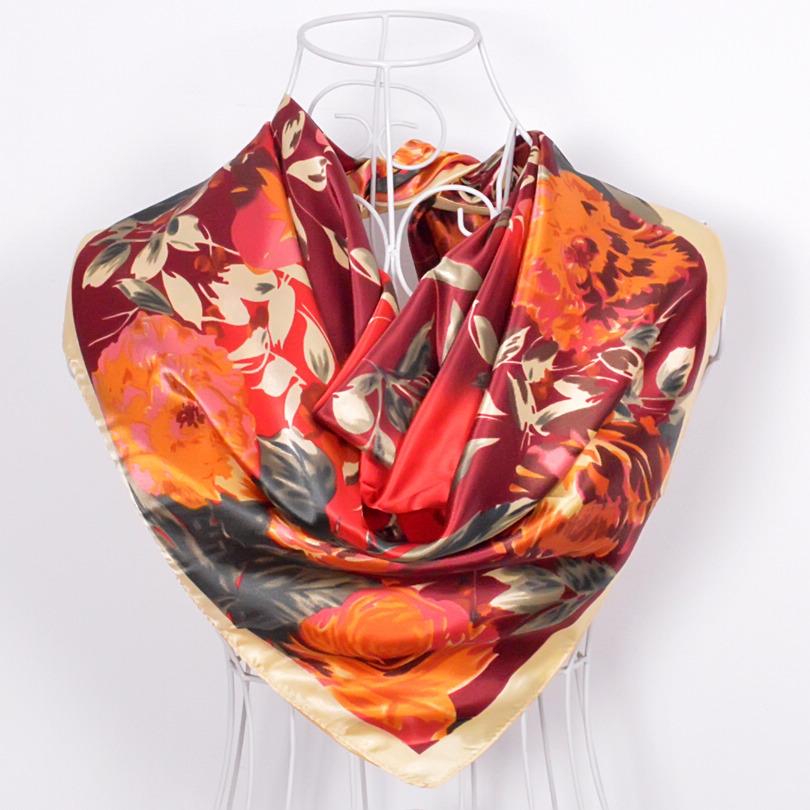 [BYISFA] Ladies Silk Scarf Wraps Europe Style Design Satin Big Square Scarf Printed New Brand Women Blue Silk Scarf  90*90cm