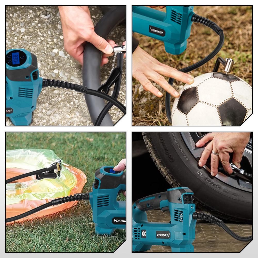 Yofidra Kabellose elektrische Luftpumpe Hochdruck mit Digitalanzeige Tragbare wiederaufladbare aufblasbare Autopumpe für Makita 18V Akku