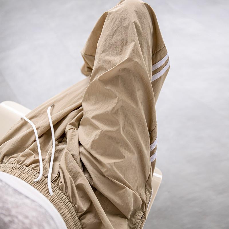 Side Striped Drawstring Quick-drying Overalls Women's Spring High Waist Tied Feet Wide Legs Two Wear Sports Casual Trousers