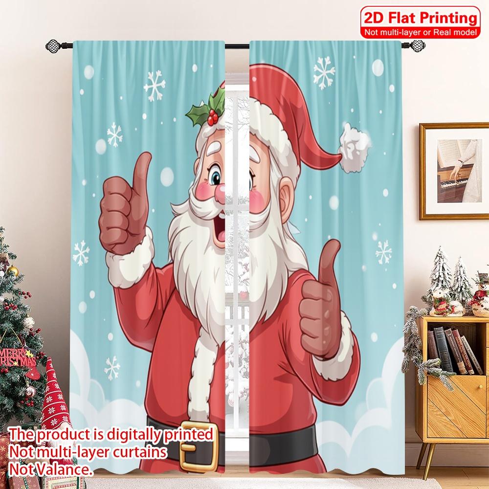 2pcs 2D Flat Printing Christmas Scene Curtain Santa Claus Snowflakes Christmas Fabric Without Electricity Festive Wall Decor