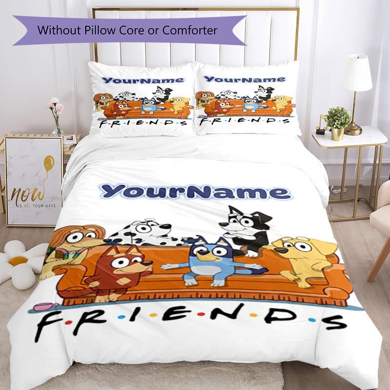 Bluey 18 Customize Your Name Bedding Set Breathable Duvet Cover with Pillowcases Home Decoration Birthday Gift