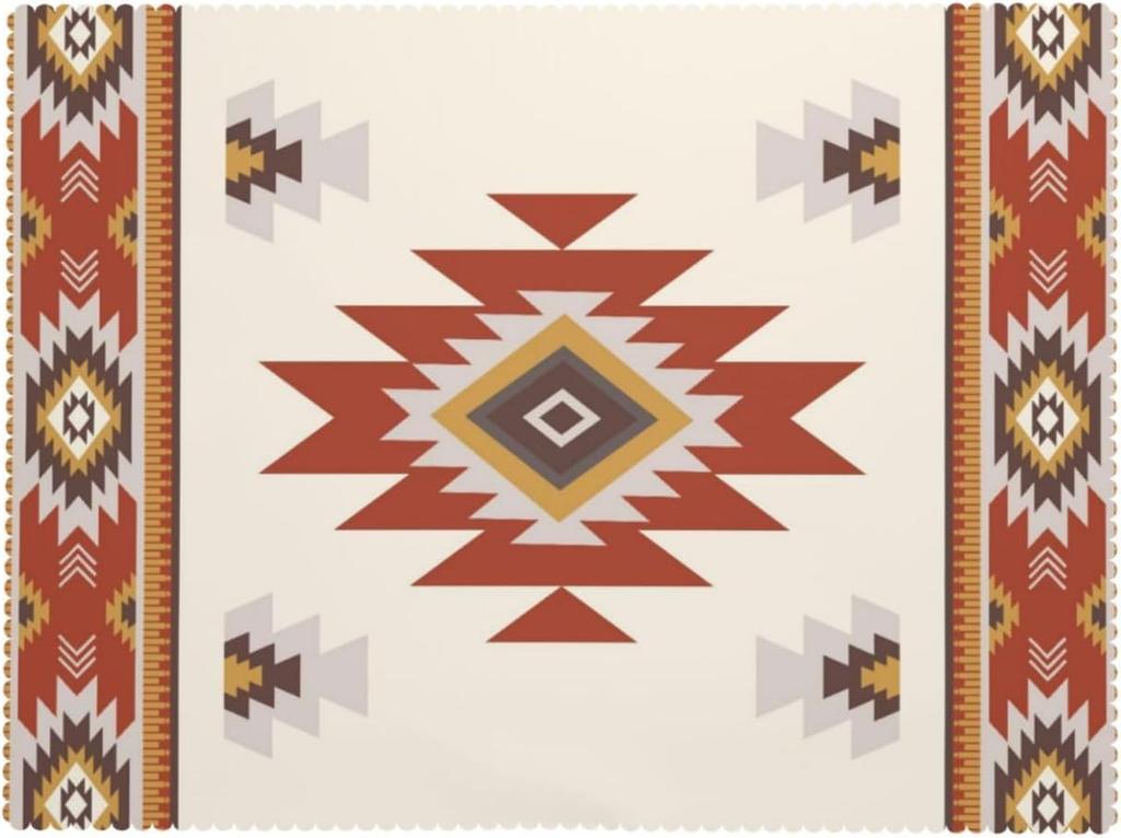 Southwestern Aztec Rusty Red Tablecloth, Tribal Geometric Navajo Rectangular Washable Cover for Home Dining