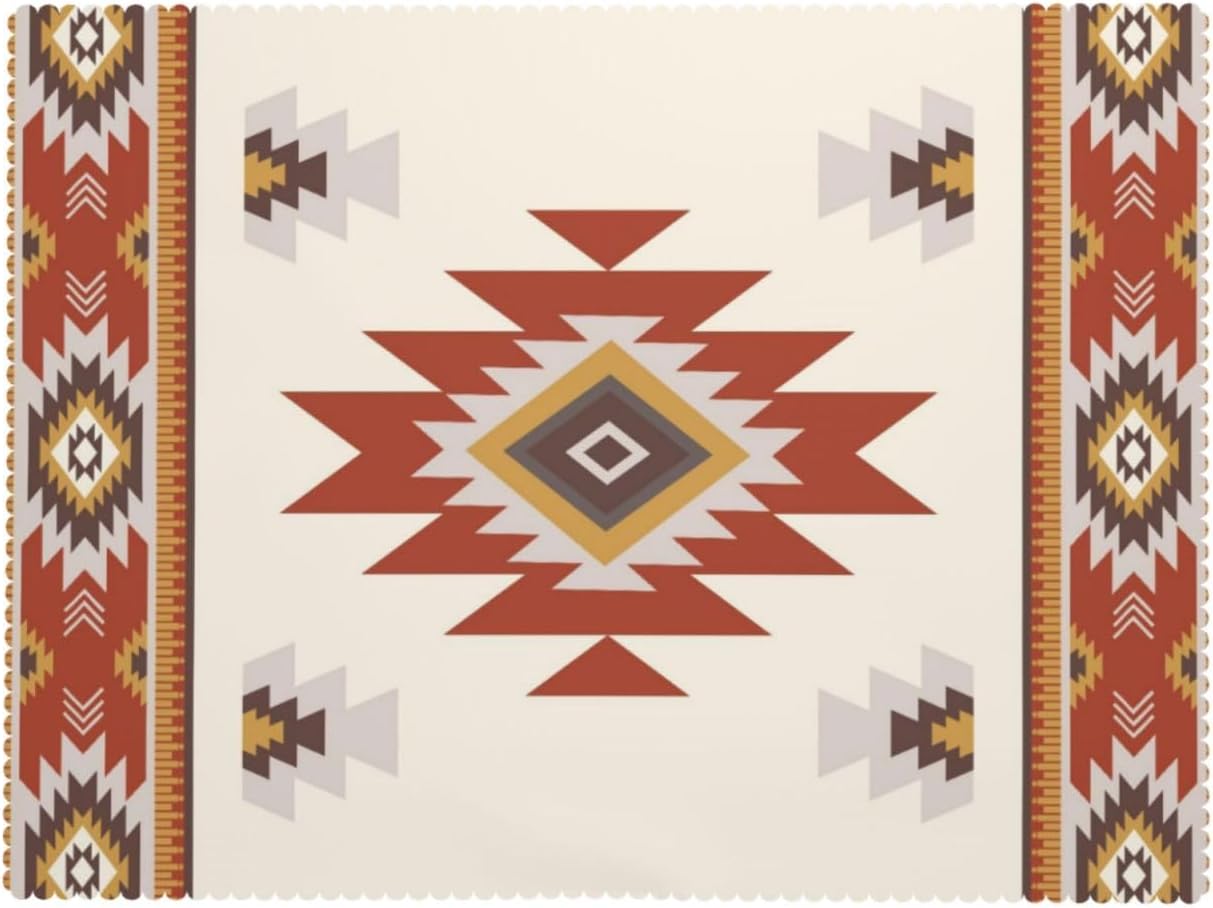 Zuidwestelijke Azteekse Roestig Rood Tafelkleed, Tribaal Geometrisch Navajo Rechthoekige Wasbare Cover voor Huis Eetkamer 100x160cm