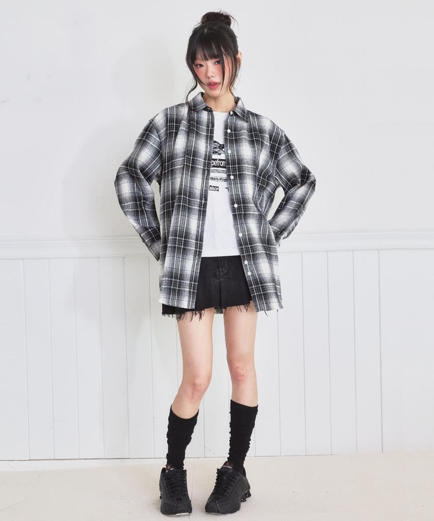 Escape From Easy Line Oversized Check Shirt Black