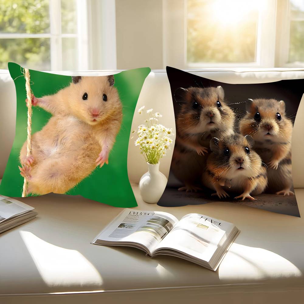 Cute Hamster Pillow Case Removable Washable Cushion Cover – All-Season Soft Linen