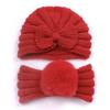 New children's winter warm headscarf hat set, baby bow pullover hat, baby headband