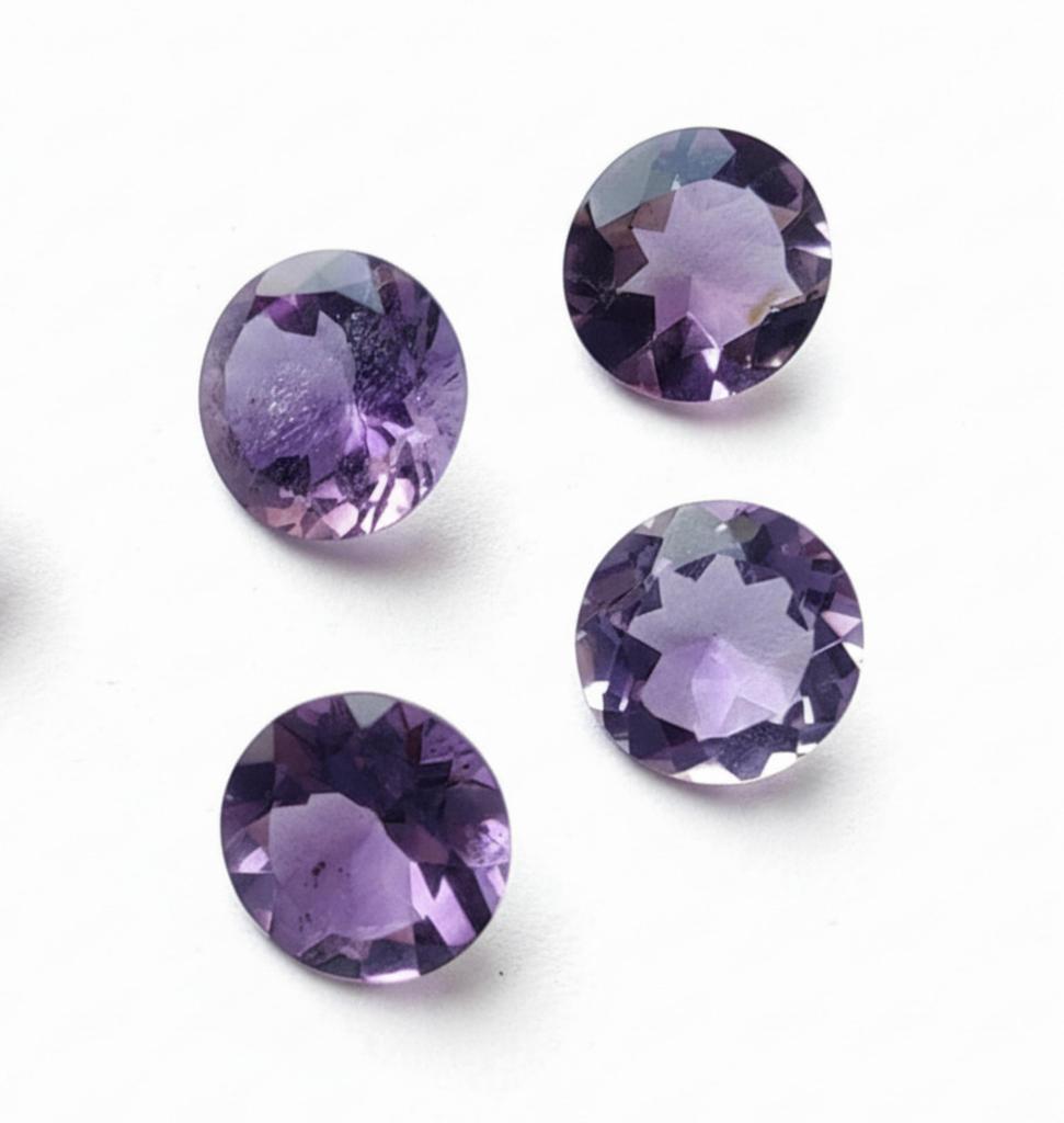 Natural Purple Amethyst Round Faceted Cut Loose Gemstones Jewelry Lot - AAA Grade