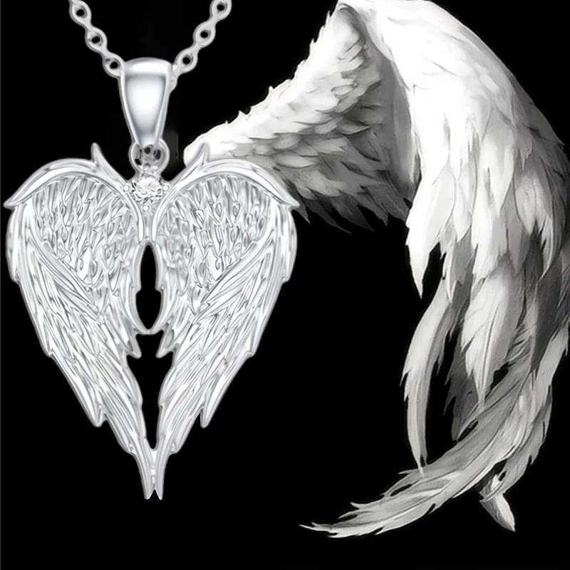 One Angel Wings Heart Pendant Necklace A Pair Of Angel Earrings Women'S Jewelry Christmas Gift