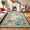 Floral Pattern Carpet Mat - Living Room and Bedroom Carpet Decoration  Romantic Design with Pink  Red Flowers and Green Leaves