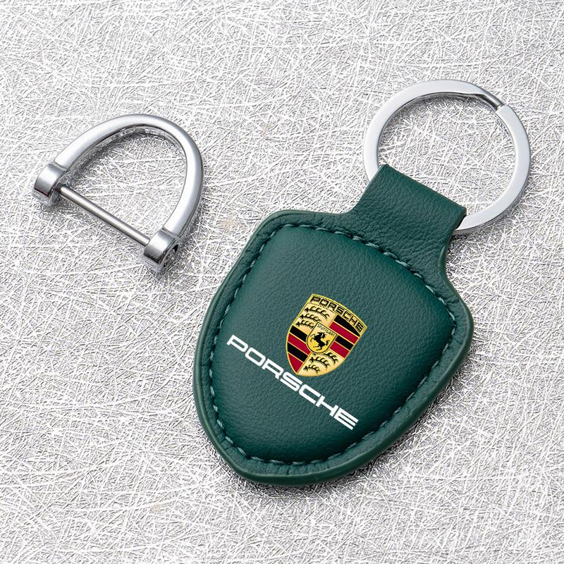 Breloczek do kluczy samochodowych Uchwyt Tarcza Skórzany Breloczek Łańcuszek Zawieszka Prezenty Dla Porsche Macan 911 718 Taycan Panamera Cayenne Boxster Cayman