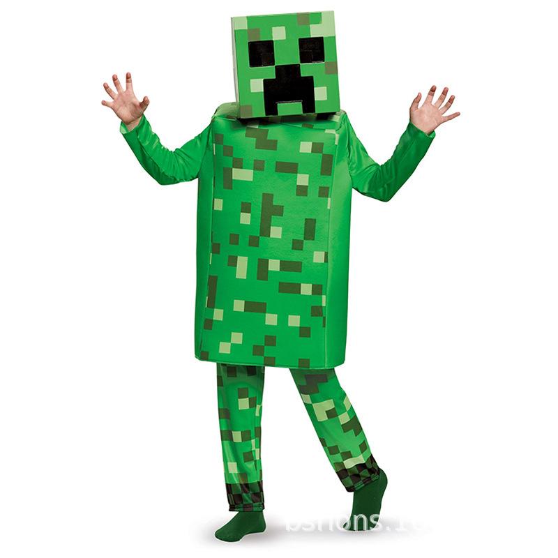 Halloweenský modro-zelený kostým Minecraft Steve pro děti, jevištní herní vystoupení