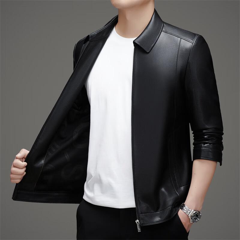 ROMON Men's Spring Autumn Lapel Faux Leather Jacket